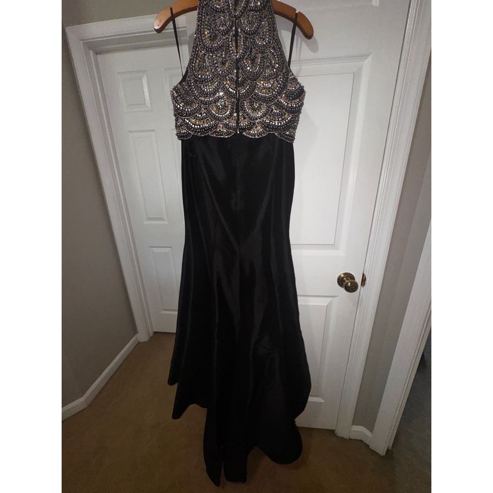 Jovani Black Beaded Halter Neck Formal Gown Prom‎ Dress Size 4 Scalloped Bodice - Picture 10 of 12